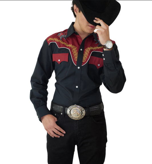 Camisa Texana Negra/Vino