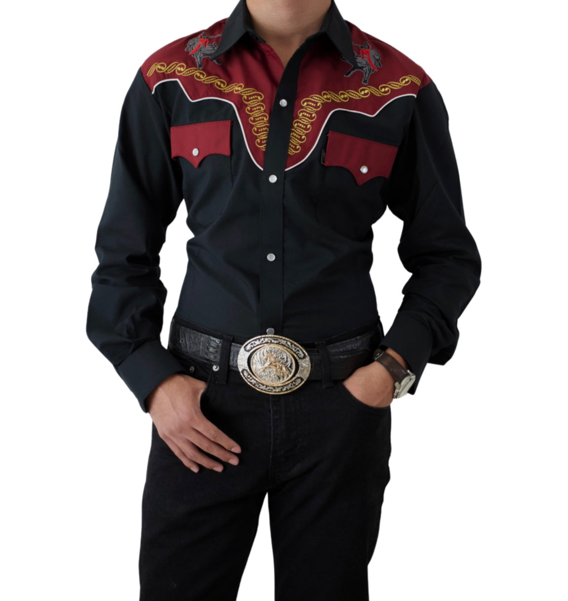 Camisa Texana Negra/Vino